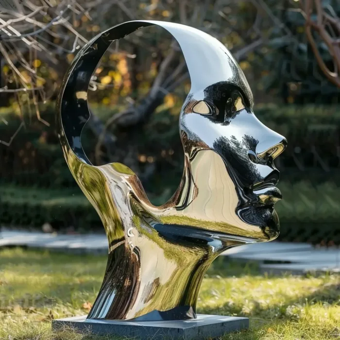 Mirror Metal Portrait Sculpture | Modern Abstract Art - Image 4