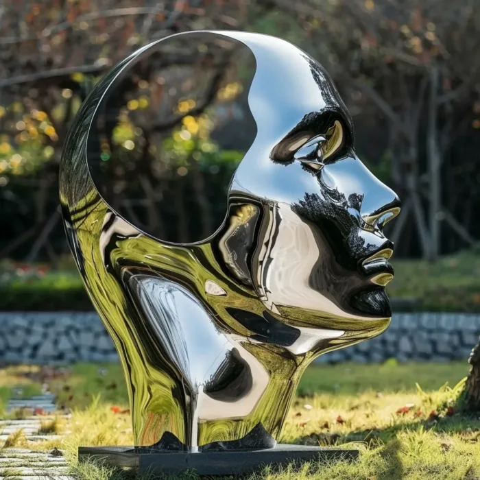 Mirror Metal Portrait Sculpture | Modern Abstract Art - Image 3