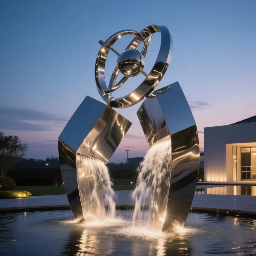 Metal LED Outdoor Globe Water Fountain Gyroscope Sculpture DZN85-3
