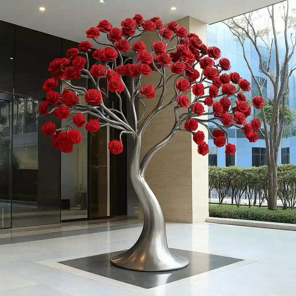 Metal Rose Flower Tree Sculpture| Custom Outdoor Art Decor DZN-38 Metal Rose Flower Tree Sculpture| Custom Outdoor Art Decor DZN-38-3