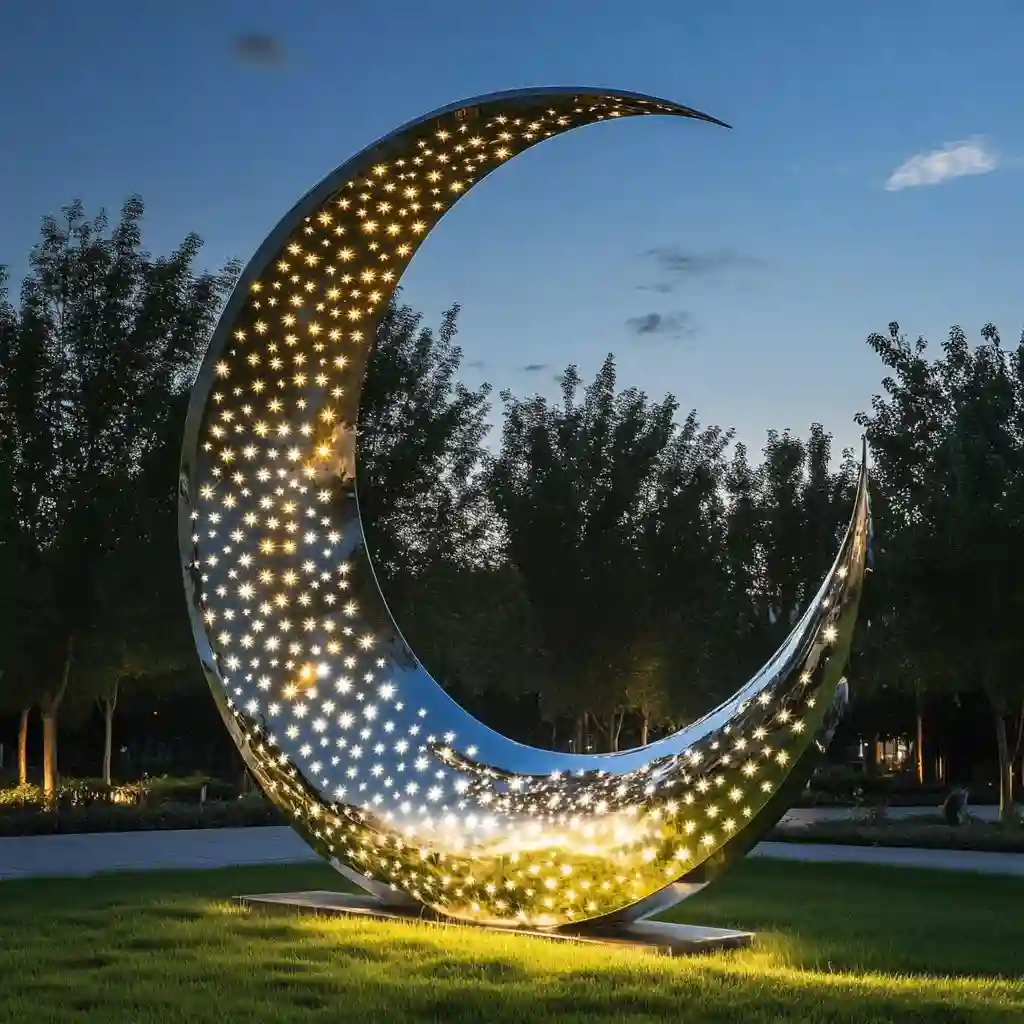 Metal Crescent Moon Light Sculpture with Star Decor DZN-54 Metal Crescent Moon Light Sculpture with Star Decor DZN-54-5