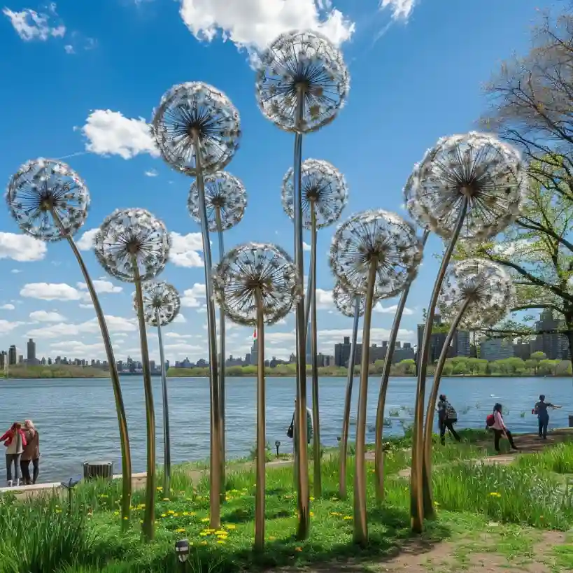 Large Garden Dandelion Light Sculpture | Stainless Steel Art DZN-64-6
