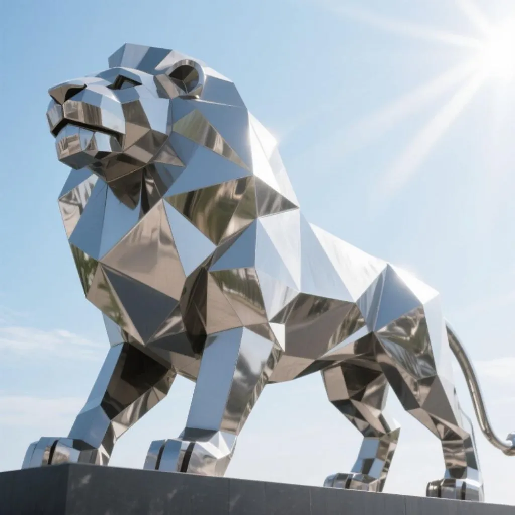 Geometric Large Lion Sculpture | Stainless Steel Animal Decor DZN100-3 Geometric Large Lion Sculpture | Stainless Steel Animal Decor DZN100-3
