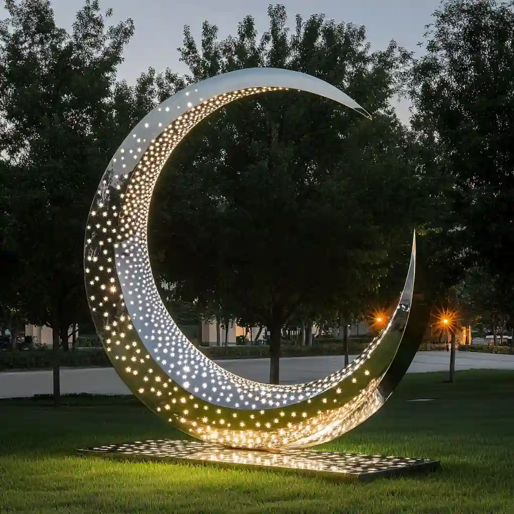Metal Crescent Moon Light Sculpture with Star Decor DZN-54 Metal Crescent Moon Light Sculpture with Star Decor DZN-54-4