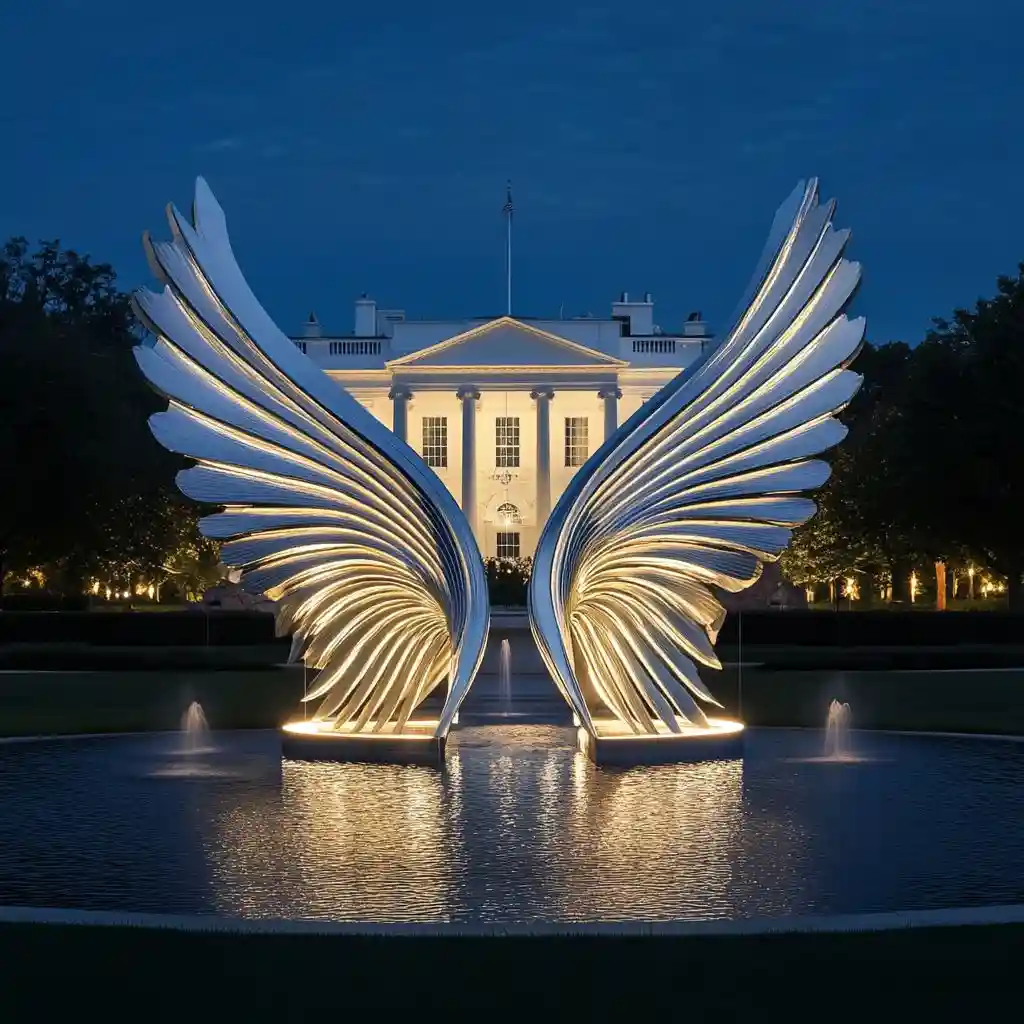 Hotel Outdoor Metal Angel Wings Sculpture with Light DZN-56 Hotel Outdoor Metal Angel Wings Sculpture with Light DZ-56-4