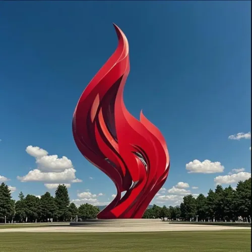 Abstract Red Metal Flame Sculpture | Garden Decor DZ-69-2