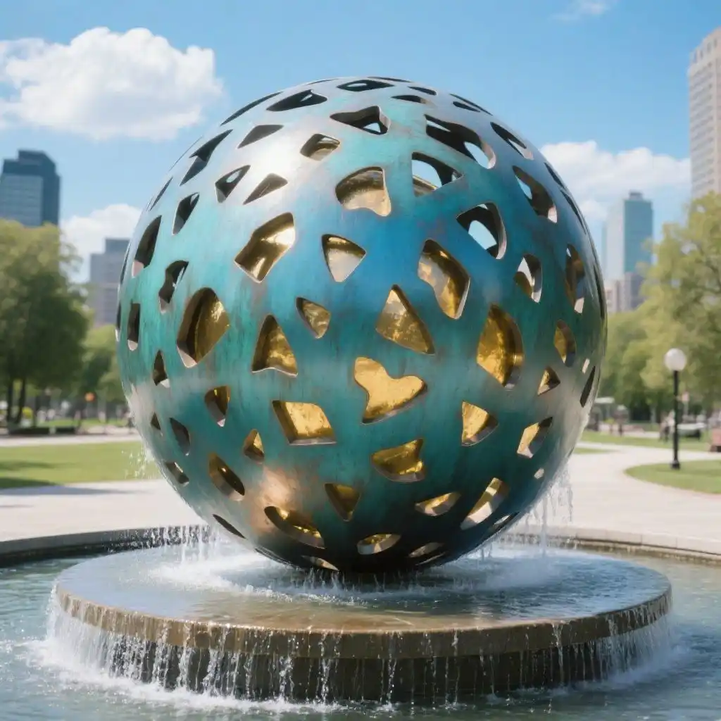 Hollow Bronze Sphere Water Fountain with Stainless Steel Ball DZN95-2