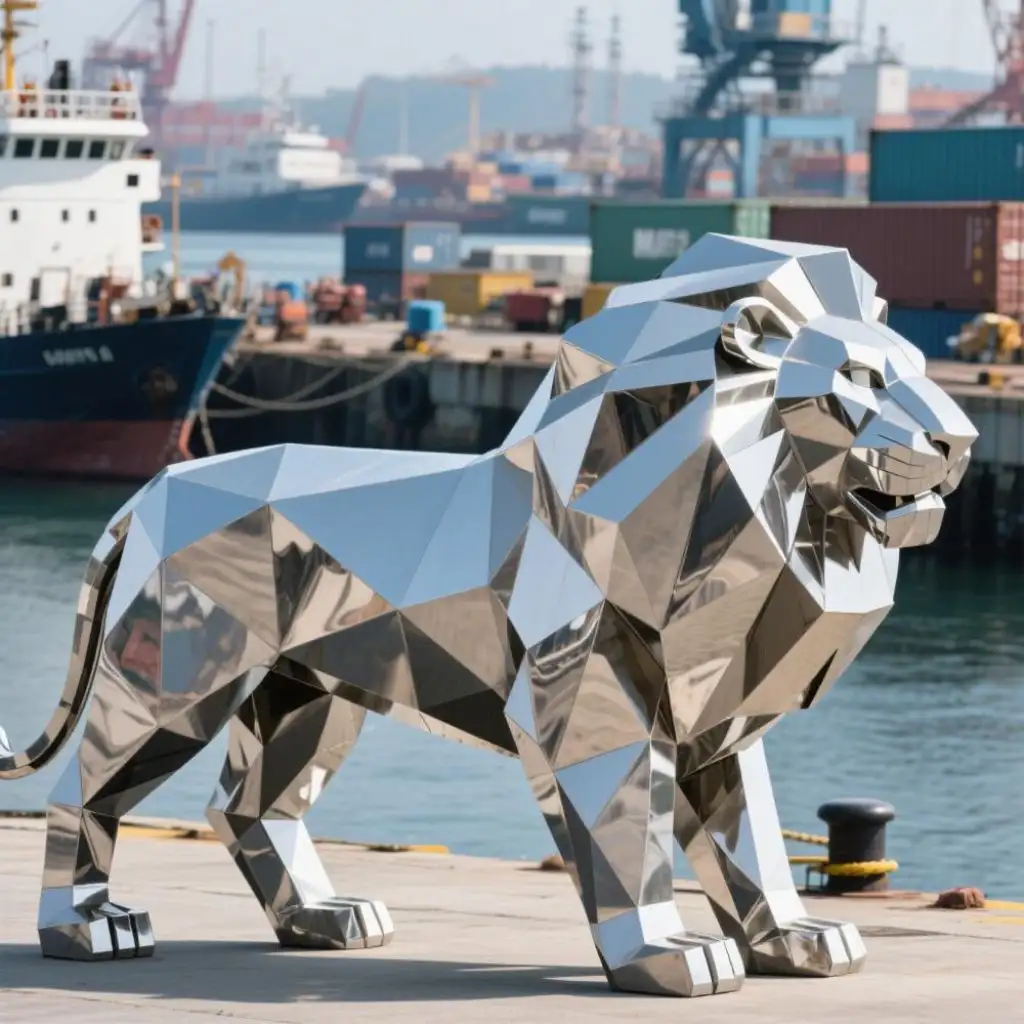 Geometric Large Lion Sculpture | Stainless Steel Animal Decor DZN100-5 Geometric Large Lion Sculpture | Stainless Steel Animal Decor DZN100-5