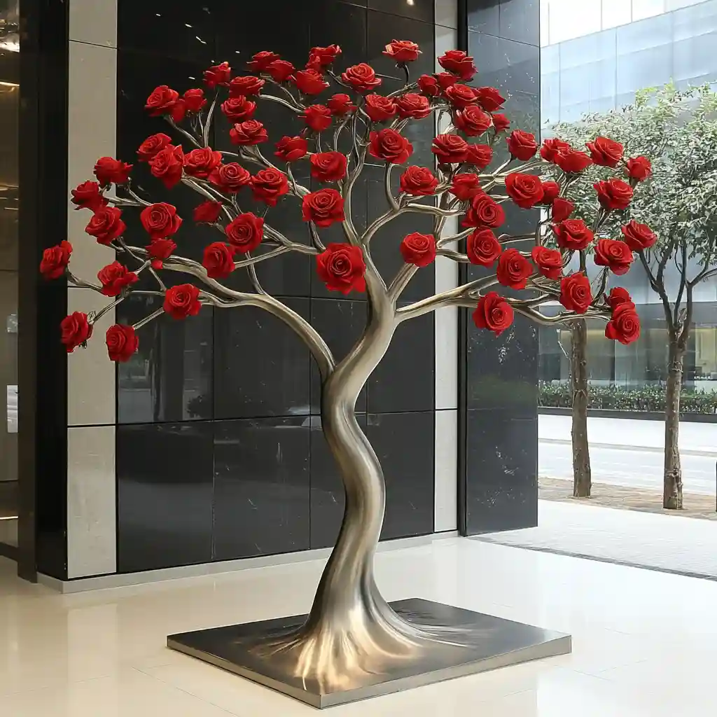 Metal Rose Flower Tree Sculpture| Custom Outdoor Art Decor DZN-38 Metal Rose Flower Tree Sculpture| Custom Outdoor Art Decor DZN-38-2