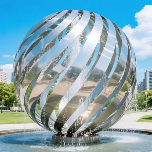 Spinning Sphere Fountain, Outdoor Stainless Steel Hollow Art Sculpture DZN94 Spinning Sphere Fountain, Outdoor Stainless Steel Hollow Art Sculpture DZN94-1