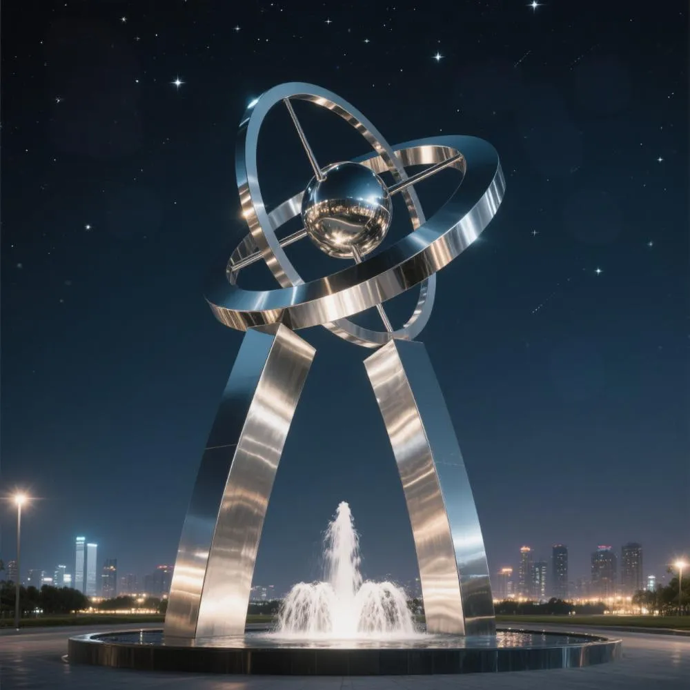Metal LED Outdoor Globe Water Fountain Gyroscope Sculpture DZN85-4