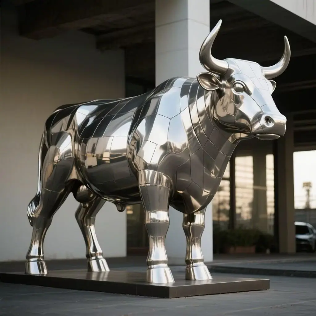 Large Metal Cow Sculpture Hollow Geometrical Art for Sale DZN-53-3