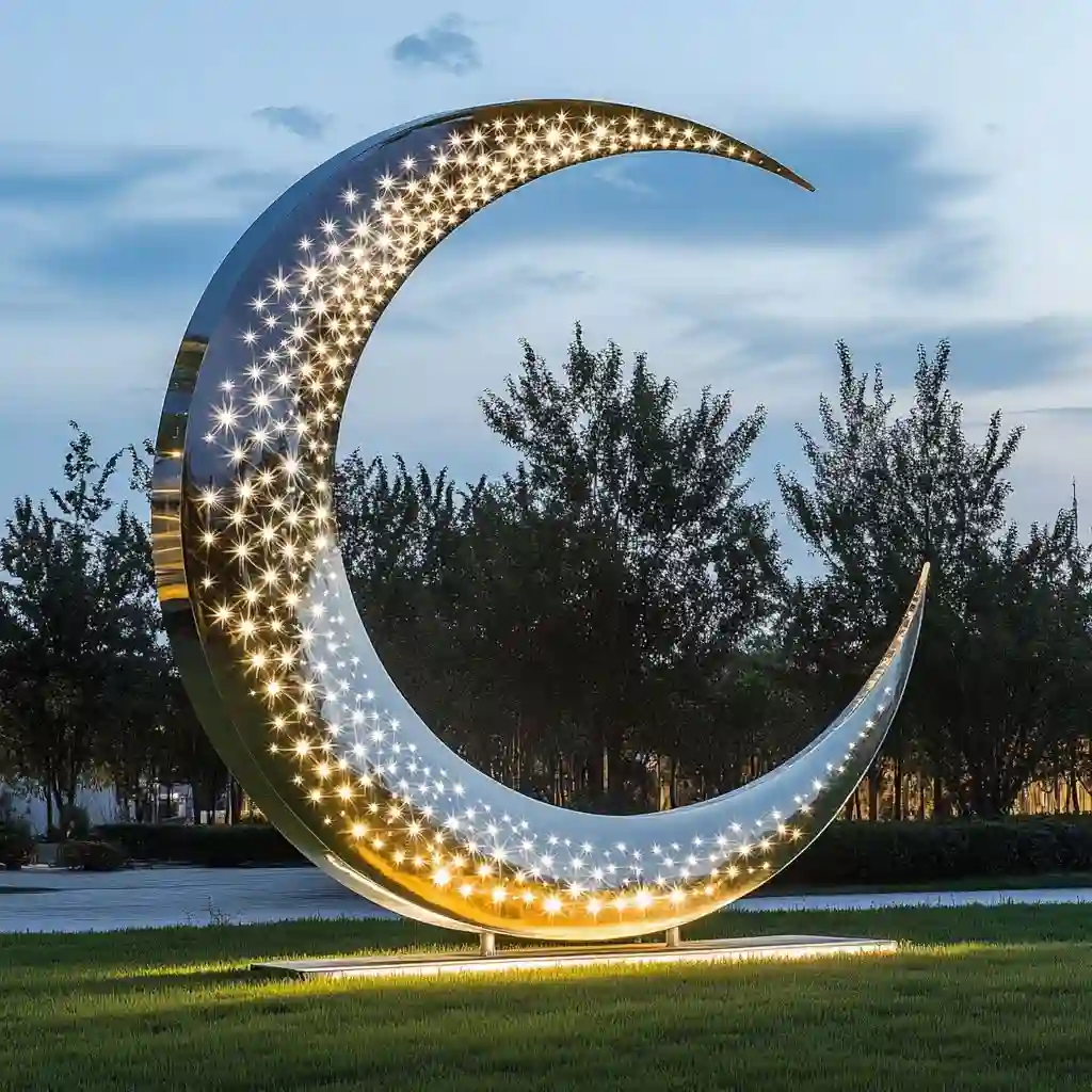 Metal Crescent Moon Light Sculpture with Star Decor DZN-54 Metal Crescent Moon Light Sculpture with Star Decor DZN-54-6
