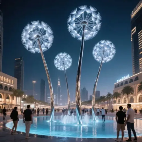 Large Garden Dandelion Light Sculpture | Stainless Steel Art DZN-64-2