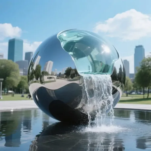 Stainless Steel Sphere Water Fountain | Modern Outdoor Art DZN96-2