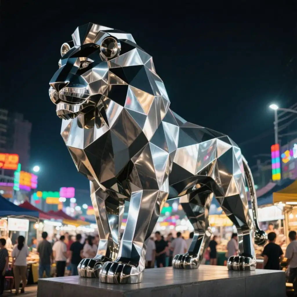 Geometric Large Lion Sculpture | Stainless Steel Animal Decor DZN100-5 Geometric Large Lion Sculpture | Stainless Steel Animal Decor DZN100-5