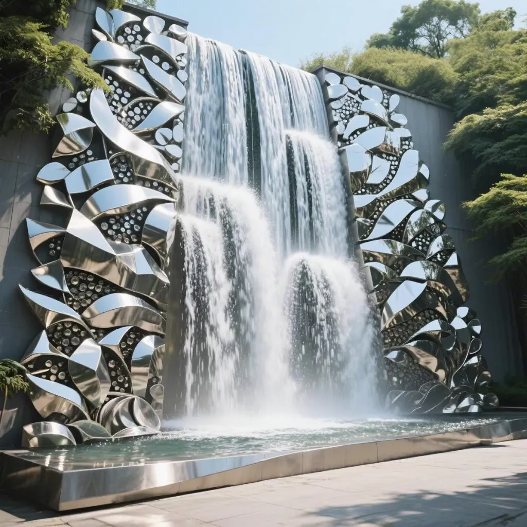 Contemporary Metal Large Waterfall Wall Sculpture DZN-46 Contemporary Metal Large Waterfall Wall Sculpture DZN-46-4