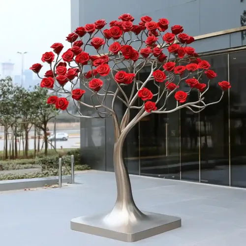 Metal Rose Flower Tree Sculpture| Custom Outdoor Art Decor DZN-38 Metal Rose Flower Tree Sculpture| Custom Outdoor Art Decor DZN-38-1