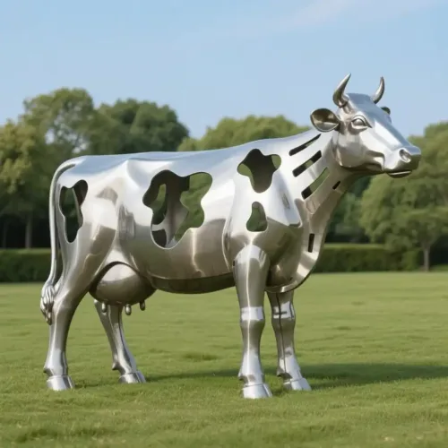 Large Metal Cow Sculpture Hollow Geometrical Art for Sale DZN-53-2