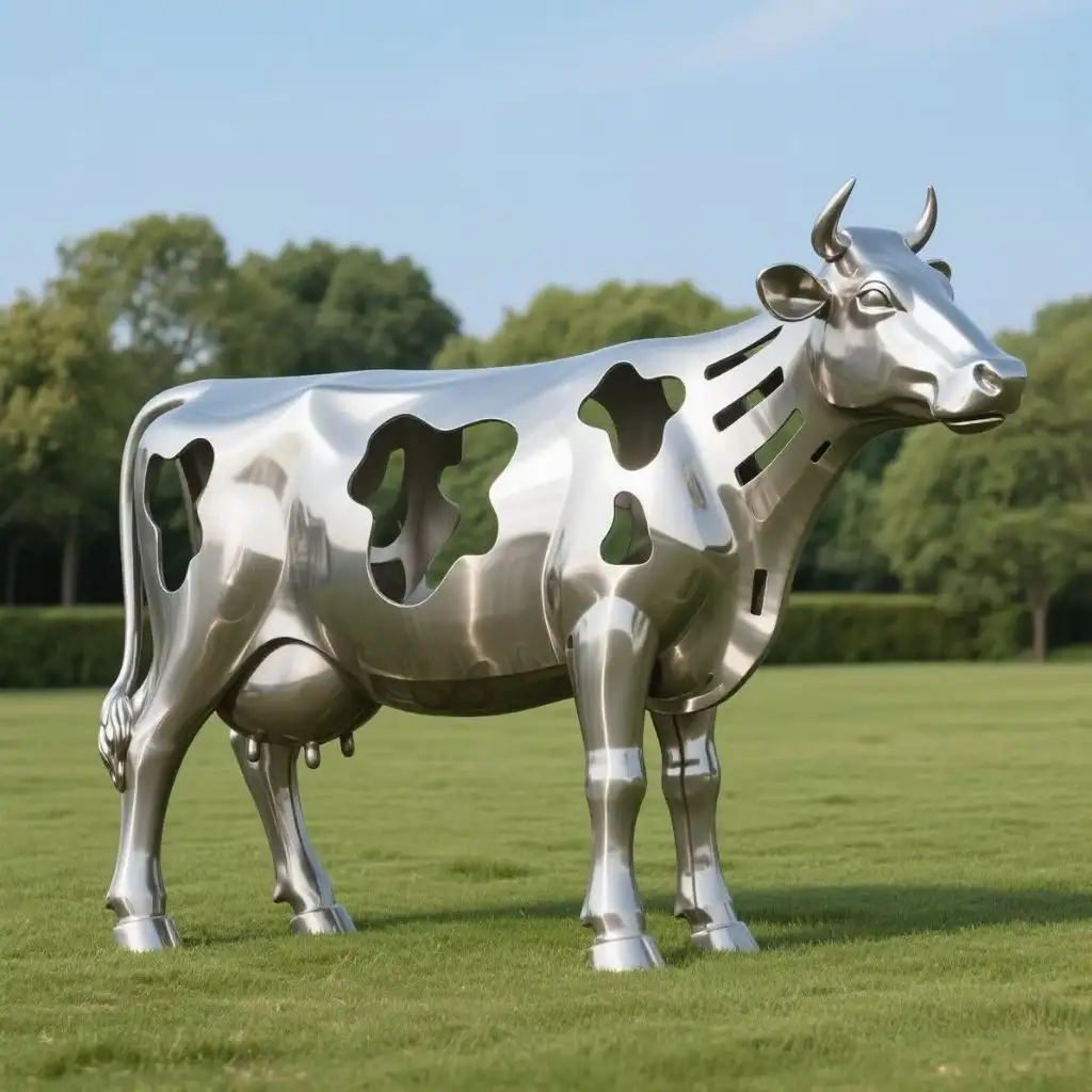 Large Metal Cow Sculpture Hollow Geometrical Art for Sale DZN-53-2