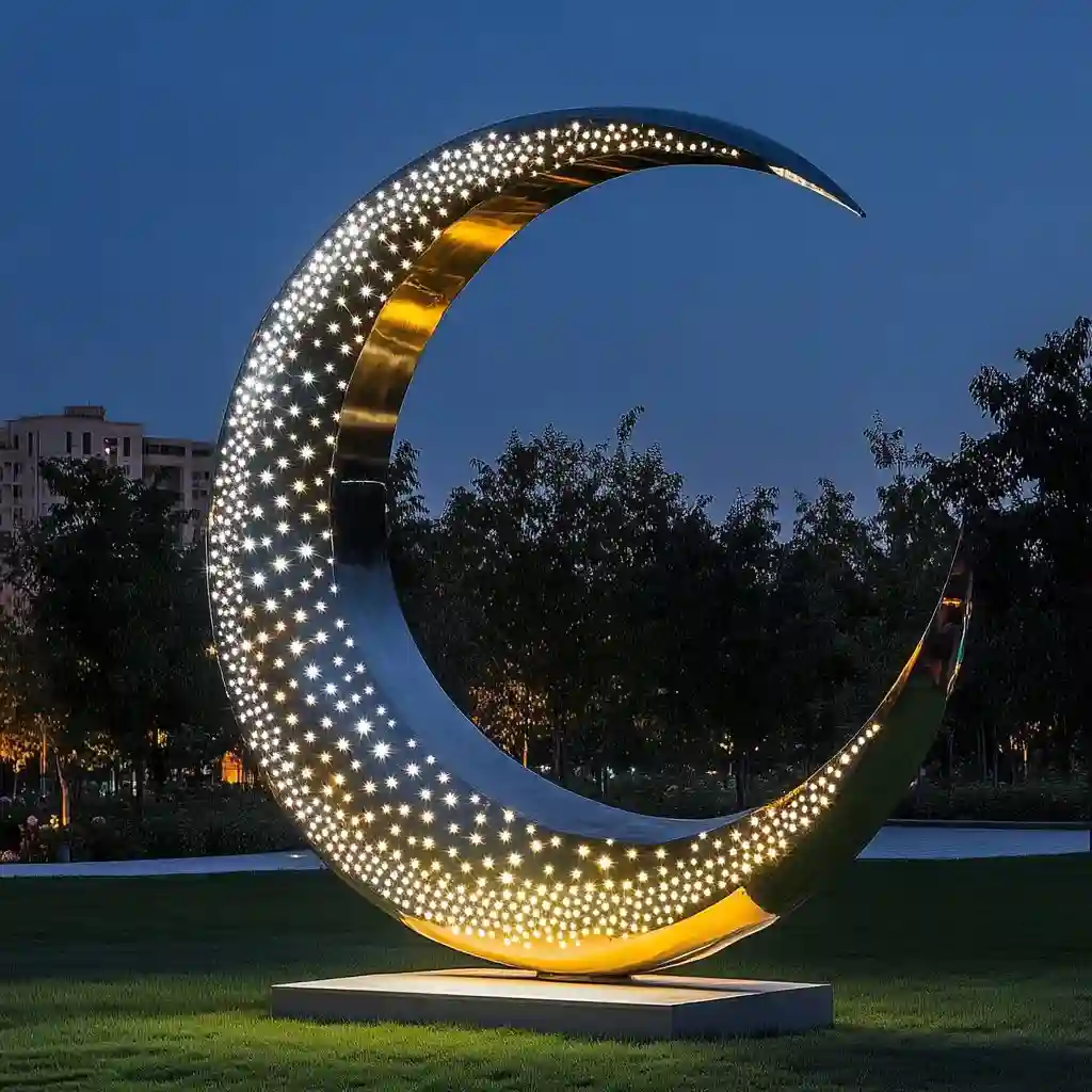 Metal Crescent Moon Light Sculpture with Star Decor DZN-54 Metal Crescent Moon Light Sculpture with Star Decor DZN-54-3