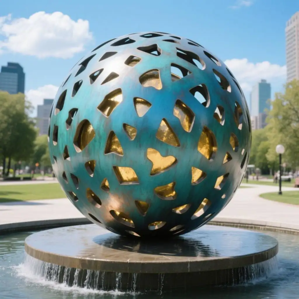 Hollow Bronze Sphere Water Fountain with Stainless Steel Ball DZN95-3