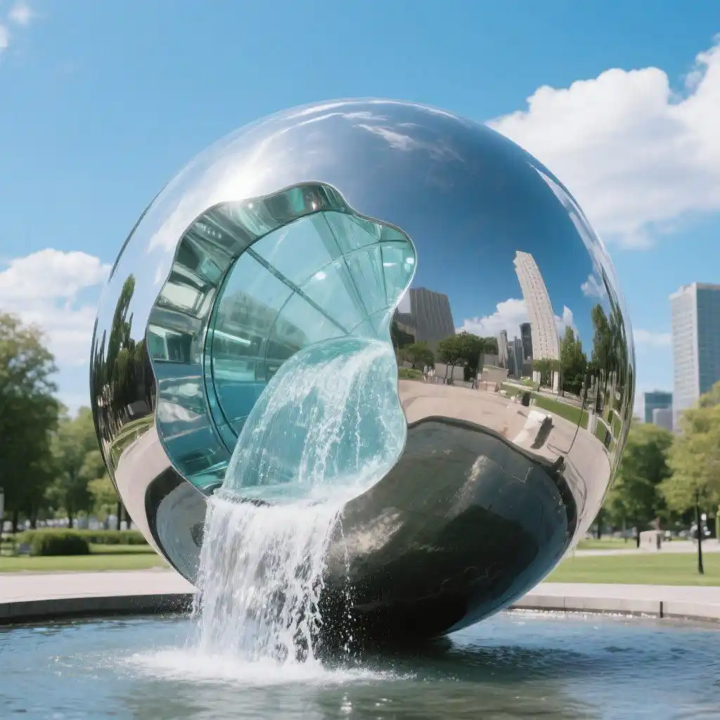 Stainless Steel Sphere Water Fountain | Modern Outdoor Art DZN96 Stainless Steel Sphere Water Fountain | Modern Outdoor Art DZN96-3