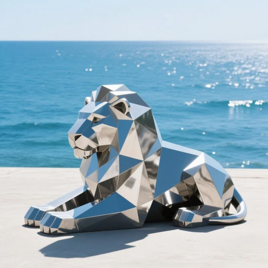 Geometric Large Lion Sculpture | Stainless Steel Animal Decor DZN100-2 Geometric Large Lion Sculpture | Stainless Steel Animal Decor DZN100-2