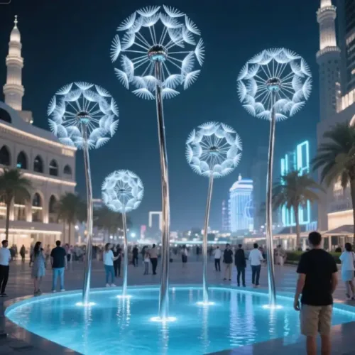 Large Garden Dandelion Light Sculpture | Stainless Steel Art DZN-64-1