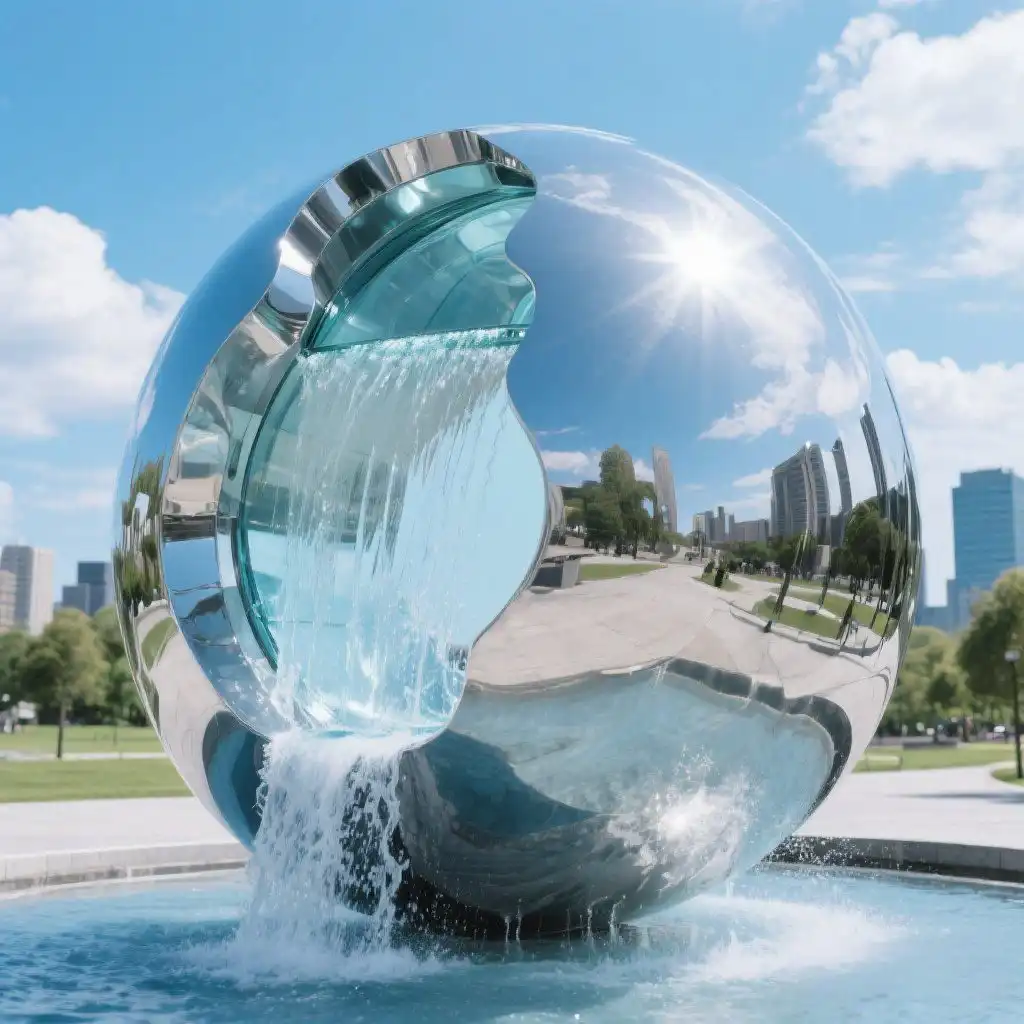 Stainless Steel Sphere Water Fountain | Modern Outdoor Art DZN96 Stainless Steel Sphere Water Fountain | Modern Outdoor Art DZN96-4