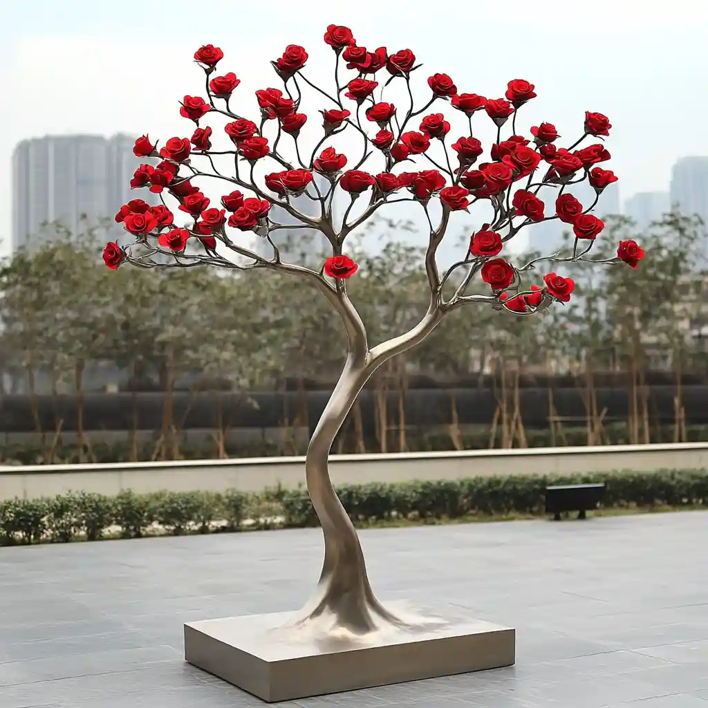 Metal Rose Flower Tree Sculpture| Custom Outdoor Art Decor DZN-38 Metal Rose Flower Tree Sculpture| Custom Outdoor Art Decor DZN-38-4