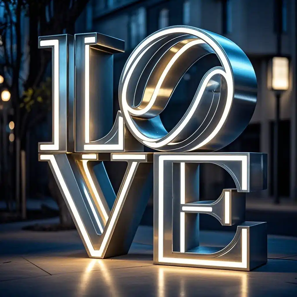 Elevate Your Space with 9 Love Sculptures Series Modern Love Sculpture for Sale | Large Stainless Steel Light Art