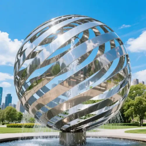 Spinning Sphere Fountain, Outdoor Stainless Steel Hollow Art Sculpture DZN94-2