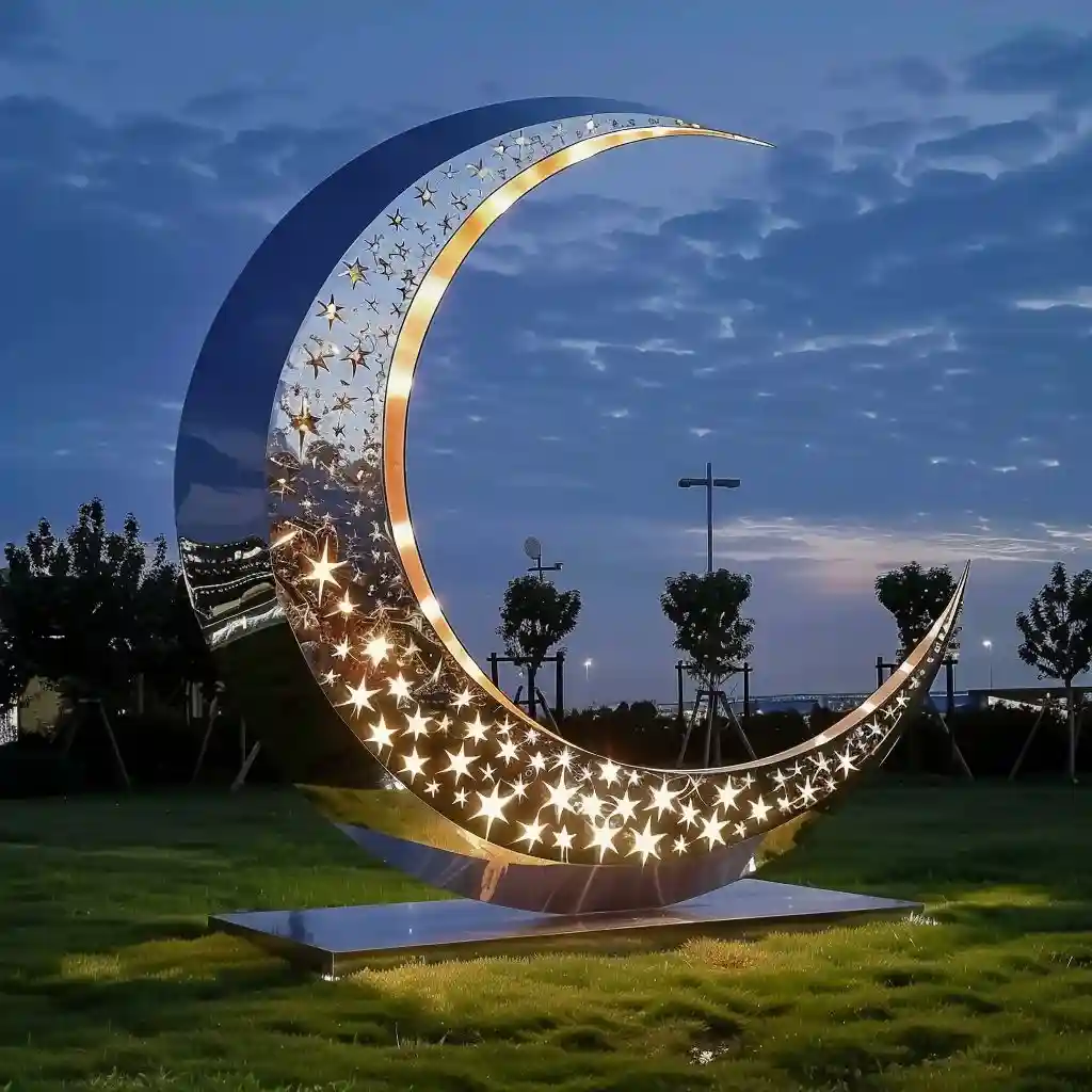Metal Crescent Moon Light Sculpture with Star Decor DZN-54 Metal Crescent Moon Light Sculpture with Star Decor DZN-54-2