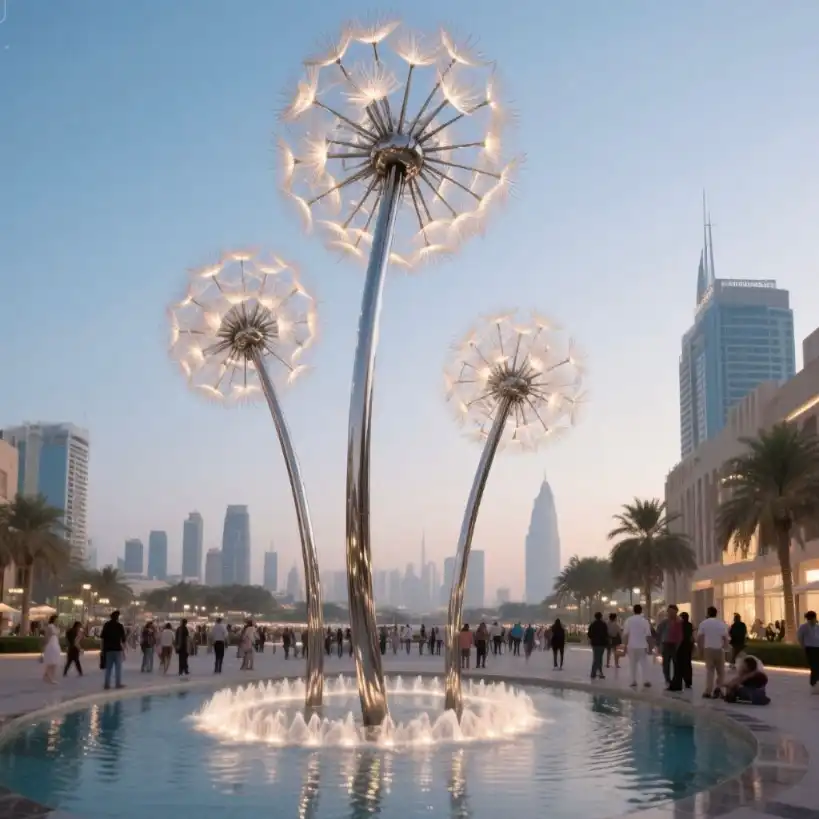 Large Garden Dandelion Light Sculpture | Stainless Steel Art DZN-64-3