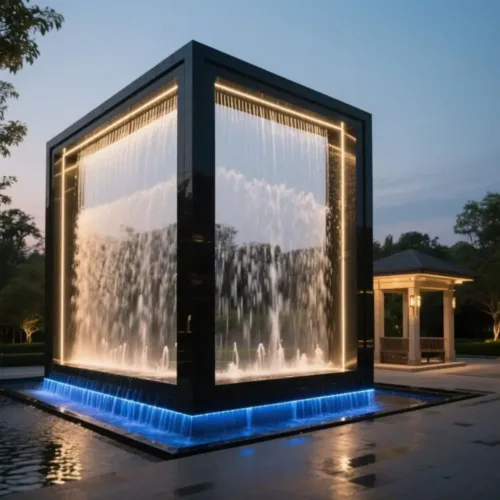 Metal Black Square Water Fountain | Large Outdoor City Decor DZN88-2
