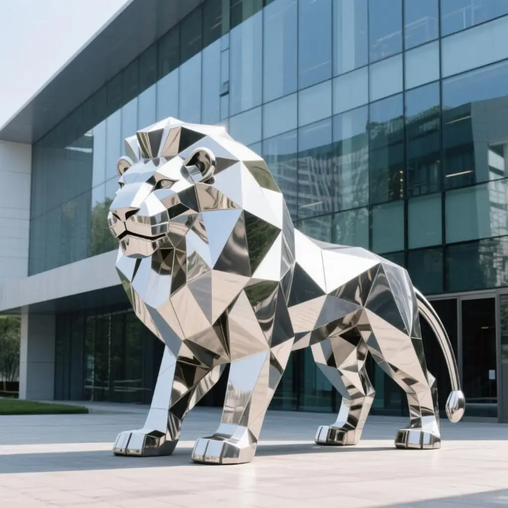 Geometric Large Lion Sculpture | Stainless Steel Animal Decor DZN100-4 Geometric Large Lion Sculpture | Stainless Steel Animal Decor DZN100-4