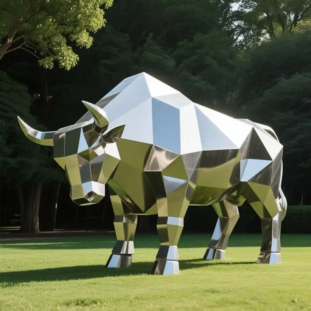 Large Metal Cow Sculpture Hollow Geometrical Art for Sale DZN-53-4