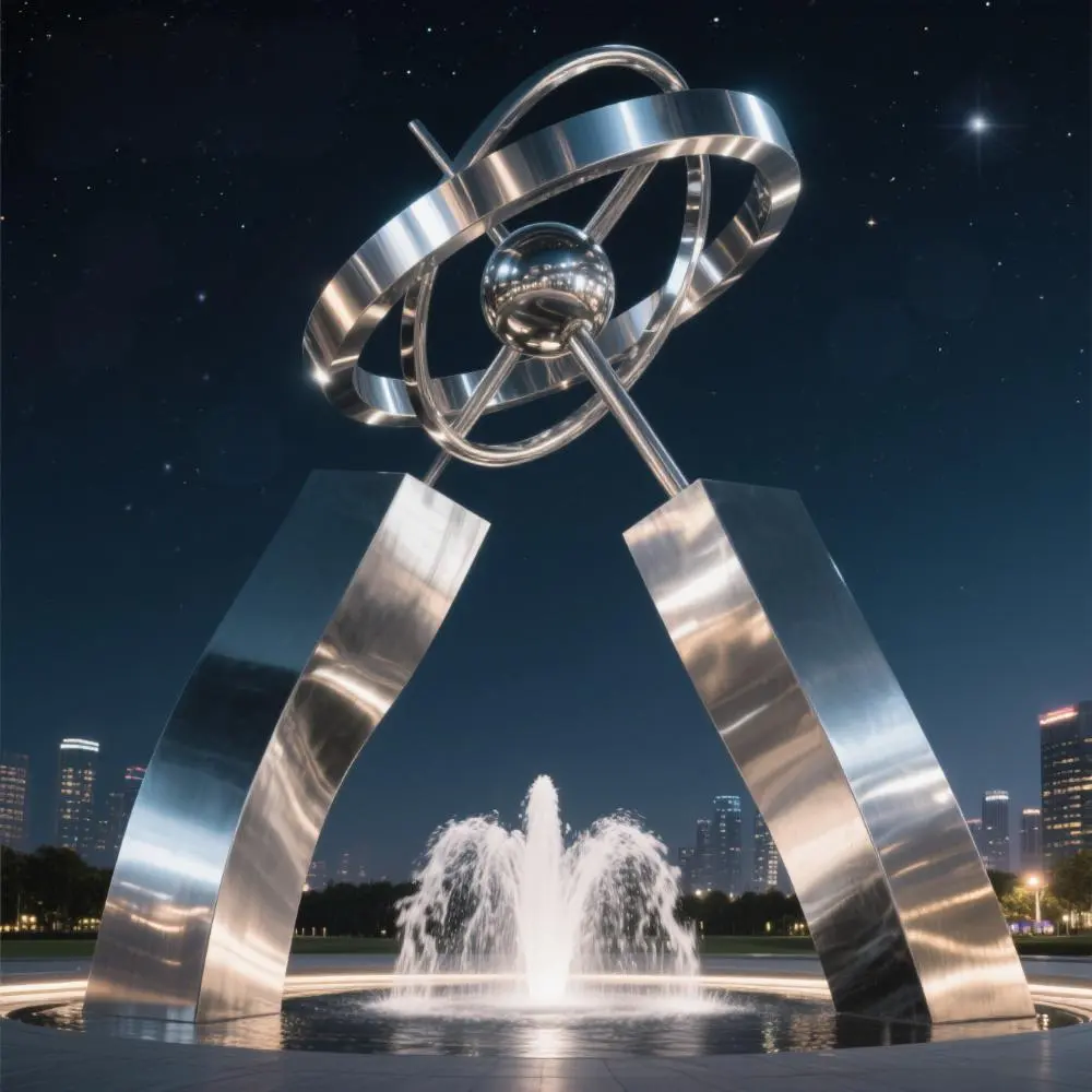 Metal LED Outdoor Globe Water Fountain Gyroscope Sculpture DZN85-2