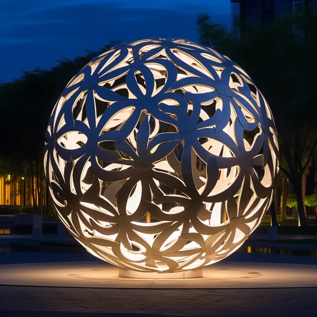 Stainless Steel Hollow Ball Sculpture Outdoor LED Art DZN-27 Stainless Steel Hollow Ball Sculpture Outdoor LED Art DZN-27-2