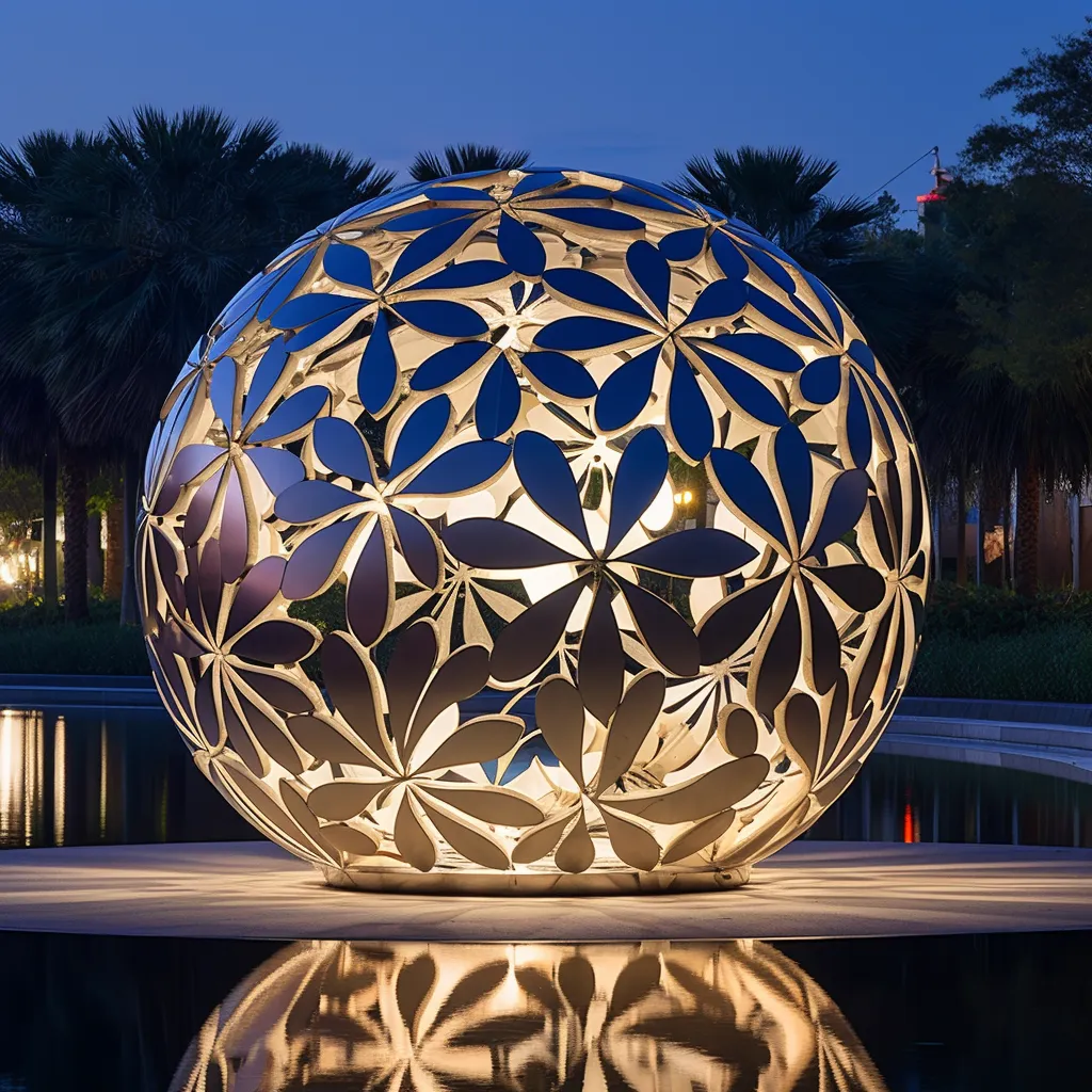 Stainless Steel Hollow Ball Sculpture Outdoor LED Art DZN-27 Stainless Steel Hollow Ball Sculpture Outdoor LED Art DZN-27-3