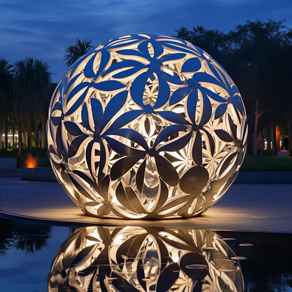 Stainless Steel Hollow Ball Sculpture Outdoor LED Art DZN-27 Stainless Steel Hollow Ball Sculpture Outdoor LED Art DZN-27-4