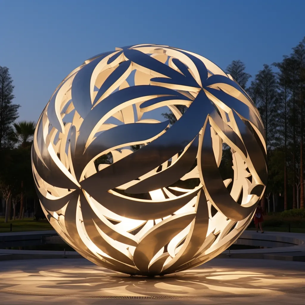 Stainless Steel Hollow Ball Sculpture Outdoor LED Art DZN-27 Stainless Steel Hollow Ball Sculpture Outdoor LED Art DZN-27-5