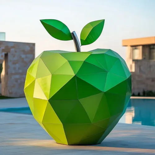 Geometric Metal Large Apple Sculpture Colorful Fruit for Sale DZN42-2 green apple