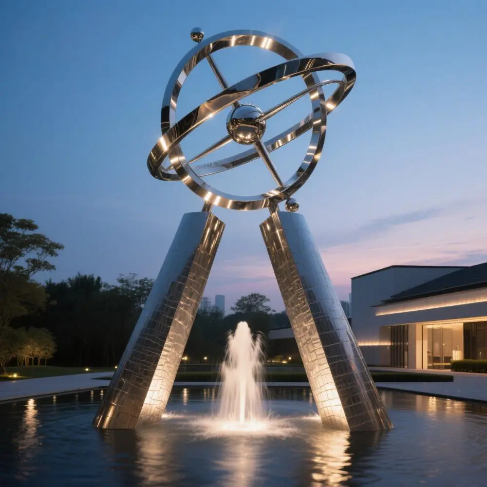 Metal LED Outdoor Globe Water Fountain Gyroscope Sculpture DZN85-6