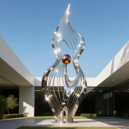 Outdoor Abstract Metal Ribbon Sculpture with Ball DZN131-1