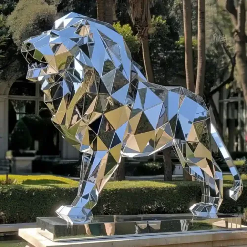 Geometric Abstract Lion Sculpture - Metal Animal Decor DZN168-2