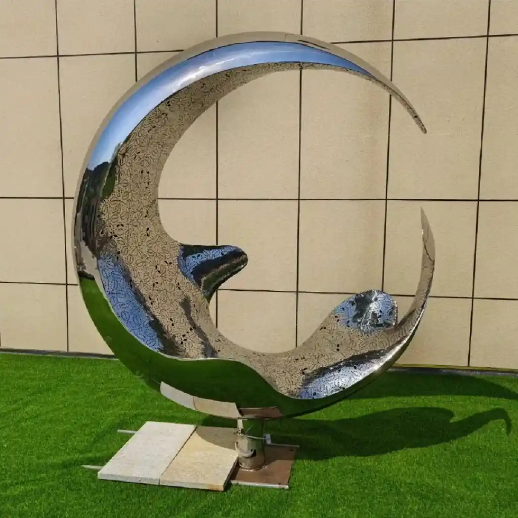 Half Moon Sculpture with Light | Giant Metal Glowing Art DZN114 Half Moon Sculpture with Light | Giant Metal Glowing Art DZN-114-2