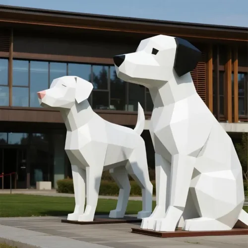 White Geometric Dog Sculpture | Metal Outdoor Decor DZN173 White Geometric Dog Sculpture | Metal Outdoor Decor-1