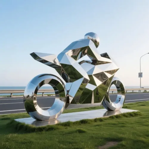 Large Metal Motorcycle Sculpture - Geometric Motorbike Art DZN152-2